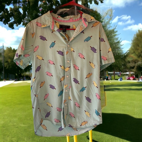 21Men  Size XS Button Up Shirt Popsicle So Cute Summer Short Sleeve Shirt. Blue. - Picture 2 of 7